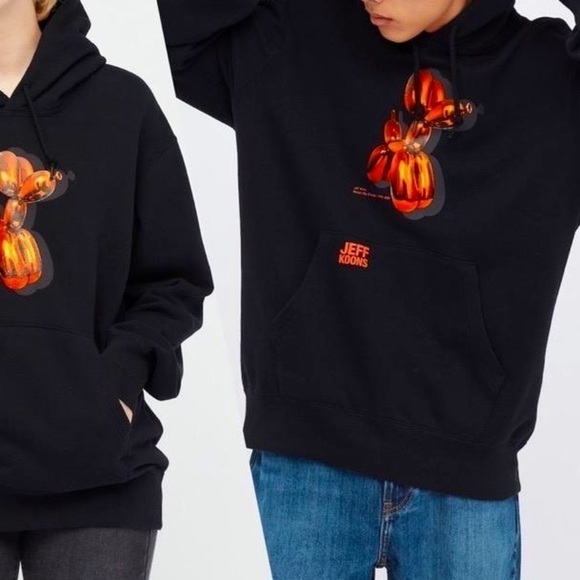 UNIQLO X JEFF KOONS UT GRAPHIC HOODIE BLACK orange ballon dog unisex size S - Picture 10 of 12